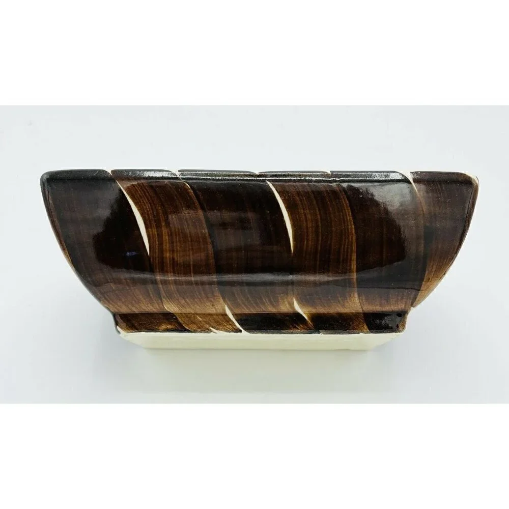 MCM Napco Planter Ceramic Dish Brushed Brown Glazed Cleve Ohio USA 405-2 Vintage